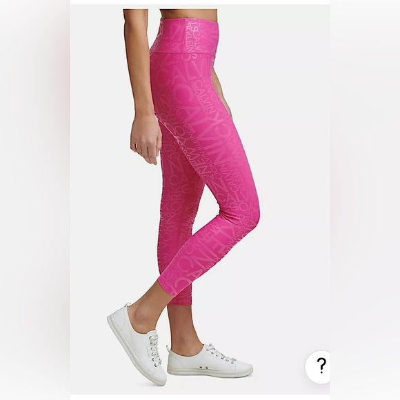 Calvin Klein Metallic Logo Print High Waist 7/8 Length Legging, Line Berry/L - Picture 2 of 6